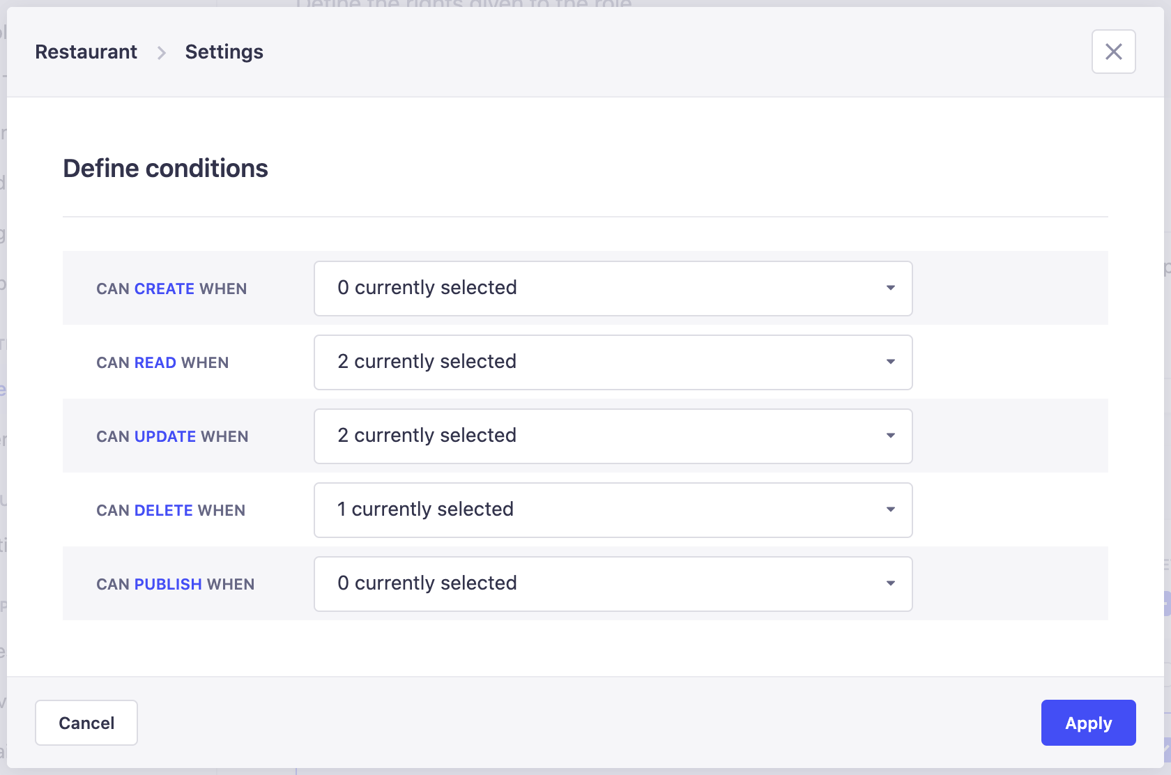 Custom conditions for administrator role permissions